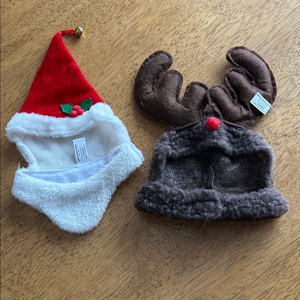 Festive Santa and Reindeer Pet Hat Set